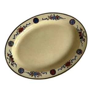 Antique Wedgwood Ironstone Platter Brown Transfer Hand Enameled Rust & Cobalt