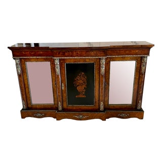 Large Antique Victorian Inlaid Floral Marquetry Burr Walnut Ormolu Mounted Credenza, 1850s For Sale