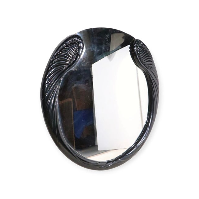 Glass Hollywood Regency Black Lacquer Mirror Made in Italy C. 1970/80’s For Sale - Image 7 of 12
