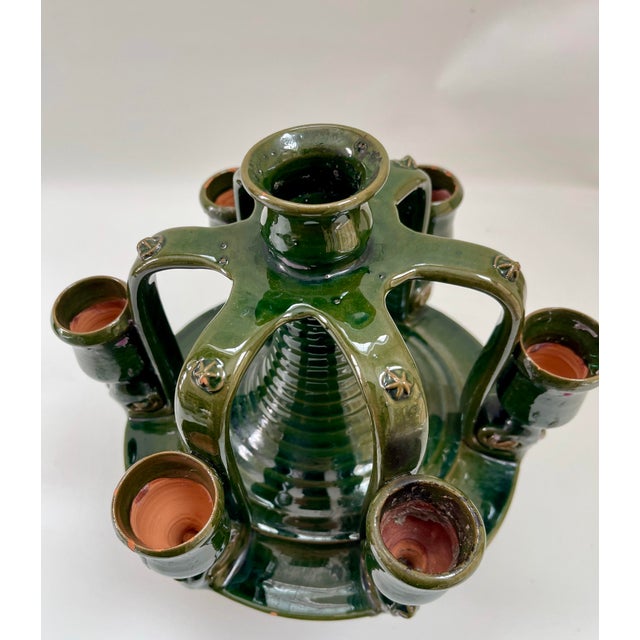 Large Vintage Boho Chic Moroccan Tamegroute Terra Cotta Pottery Candelabra Candle Holder For Sale - Image 12 of 12