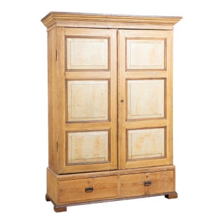 19th-Century Swedish Pine Two-Door Armoire With Original Faux Wood Paint For Sale
