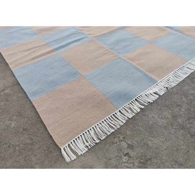 Not Yet Made - Made To Order Handmade Vegetable Dyed Woolen Checked Pattern Rug Gray and Beige - 8x10 For Sale - Image 5 of 11