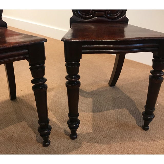 Pair of Hand Carved Mahogany Armorial Hall Chairs For Sale In Philadelphia - Image 6 of 12