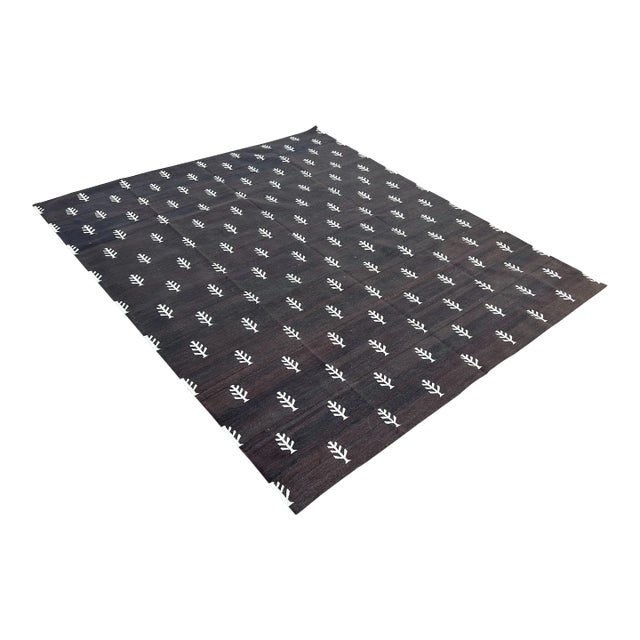 Not Yet Made - Made To Order Handmade Cotton Rug Vegetable Dyed Coffee Brown and White Tree Pattern Dhurrie - 8'x10' For Sale