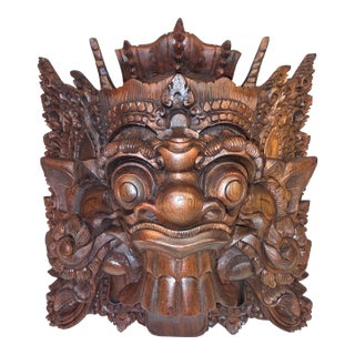 Signed Mid-Century Balinese Macassar Ebony Boma Guardian Mask by Ida Bagus Nyoman Subrata For Sale