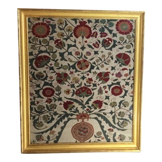 Hand Embroidery Silk Suzani Textile, Framed For Sale