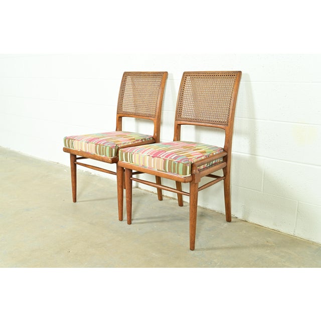 Mid-Century Modern Robsjohn-Gibbings Style Mid-Century Modern Walnut and Cane Side Chairs or Dining Chairs by Henredon, Pair For Sale - Image 3 of 13