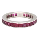 5.6ct Square Ruby Eternity Band Ring, 18k White Gold, Ring Size 6 For Sale