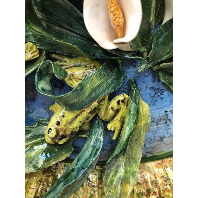 Majolica Palissy Platter Arums, Frogs, Shells Signed Christine Viennet For Sale In Austin - Image 6 of 10