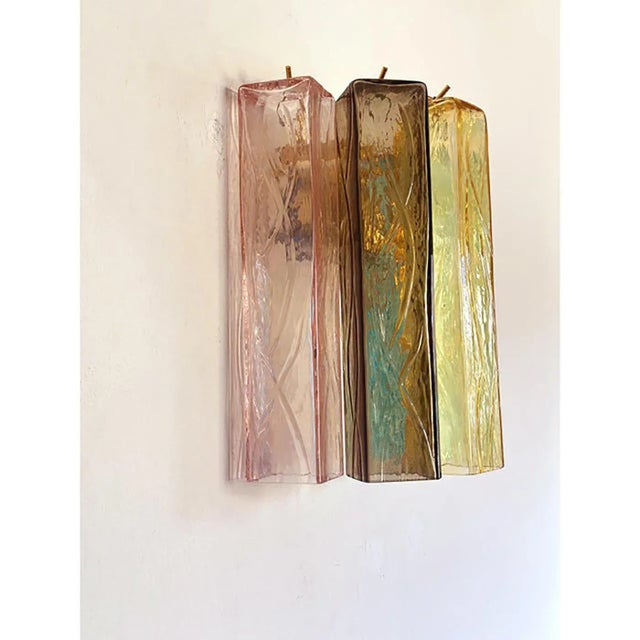 Vintage Multicolored Squares Bark Murano Glass Wall Sconces in Barovier Style by Simoeng, Set of 2 For Sale - Image 7 of 9
