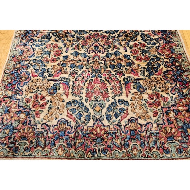 Ivory Vintage Persian Kerman Area Rug, Allover Floral Pattern, Handwoven Wool, Ivory & Blue, 3’ X 5’ For Sale - Image 8 of 12