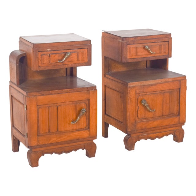 Portuguese Oak Bedside Tables, 1980s, Set of 2 For Sale