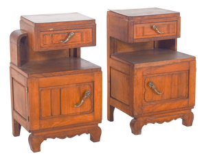 Portuguese Oak Bedside Tables, 1980s, Set of 2