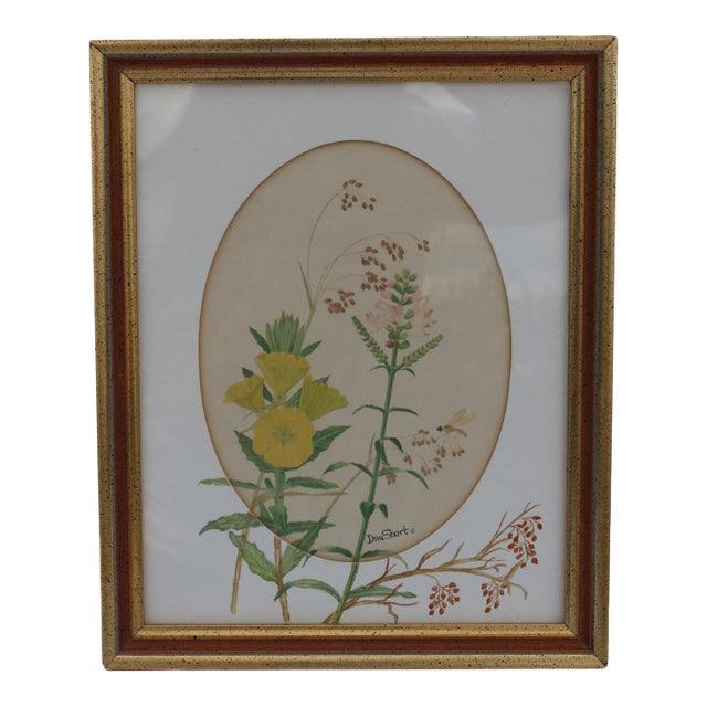 Vintage Botanical Watercolor Painting Signed For Sale
