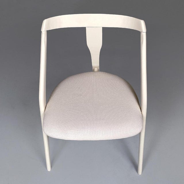 Wood Mid-Century Italian Modern White Wood and Fabric Chairs, 1960s, Set of 6 For Sale - Image 7 of 14