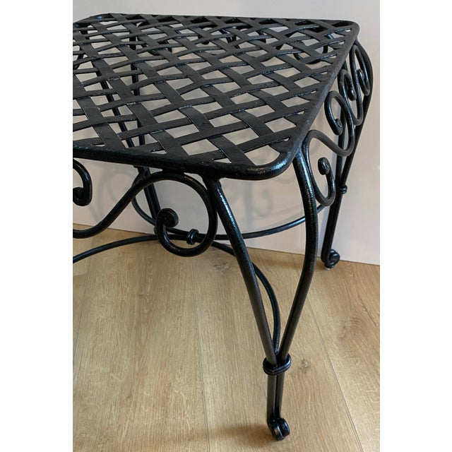 Metal Pair of French Wrought Iron Square Accent Tables, Lattice Tops and Scroll Legs For Sale - Image 7 of 9
