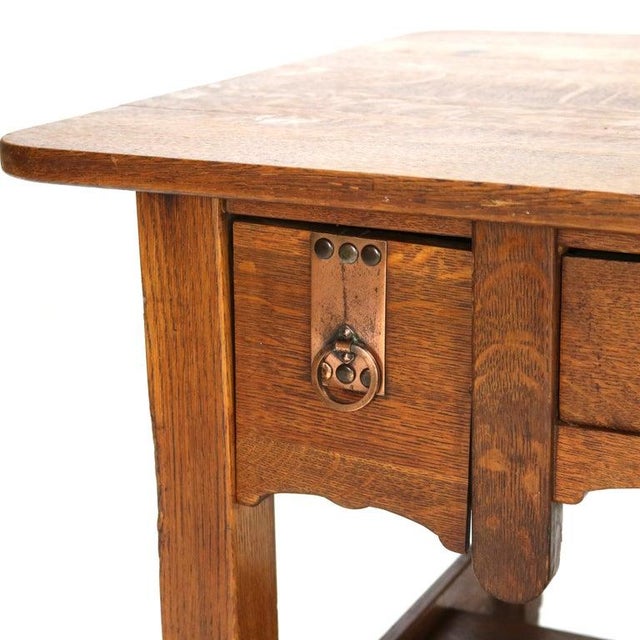 Antique Stickley Brothers Three Drawer Oak Library Table Desk C1920 For Sale - Image 9 of 18