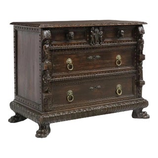 19th C. Antique Italian Renaissance Revival, Figural, Drawers, Carved Commode!! For Sale