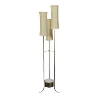 Mid-Century American Modern Brass Three Fixture Floor Lamp With Ceramic Planter For Sale