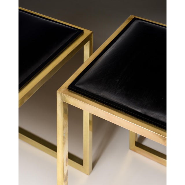 Modernist, French Vintage Stools, Brass and Leather For Sale - Image 4 of 9