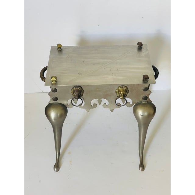 Arts & Crafts Classic Workshops Ny Brass Metal Fireplace Footman Kettle Pot Stand For Sale - Image 3 of 7