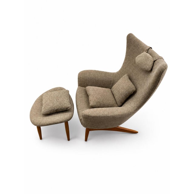 Bramin Møbler Attributed to h.w. Klein for Bramin Møbler Danish Modern Wingback Lounge Chair & Ottoman, Denmark, C. 1960s For Sale - Image 4 of 5