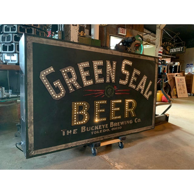 c. 1910s; The Buckeye Brewing Co. - Toledo, Ohio Pre-Prohibition tin lighted sign advertising Green Seal Beer by The...