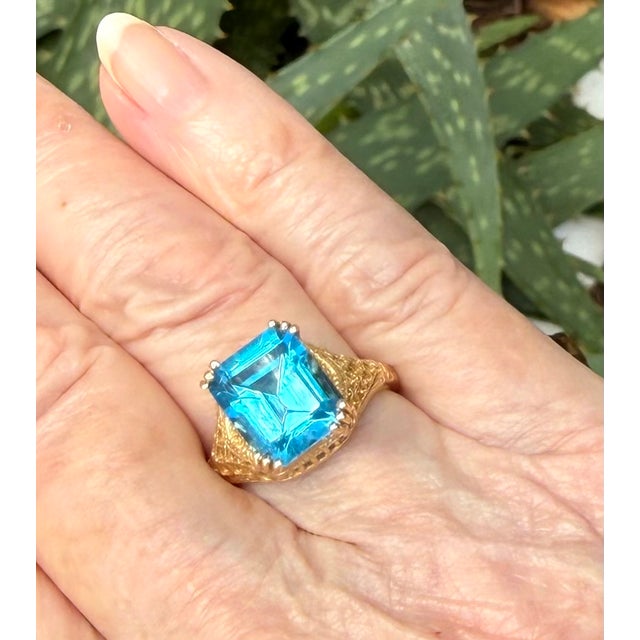 Stone Blue Topaz 14k Yellow Gold Ring For Sale - Image 7 of 9
