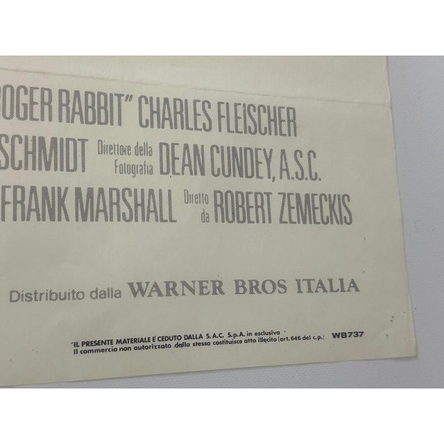 Vintage Italian Movie Poster Who Framed Roger Rabbit, 1988, in Very Good conditions. Designed 1980 to 1989