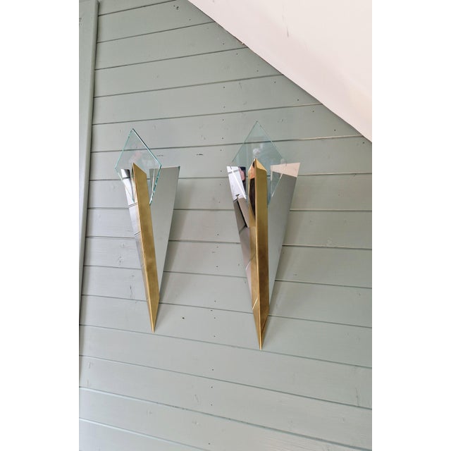 Large Triangular Wall Sconces in Brass and Chrome by J. T. Kalmar for J.T. Kalmar, 1970s, Set of 2 For Sale - Image 15 of 18
