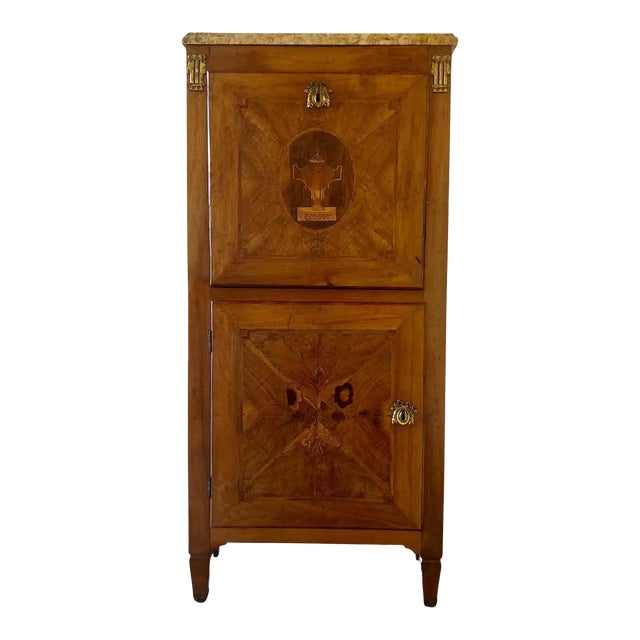 19th Century French Drop-Front Marquetry Oak Secretary Desk or Abattant For Sale