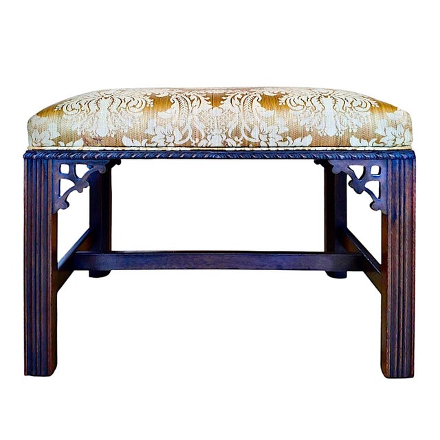 Vintage Chinese Chippendale-Style Upholstered Bench For Sale - Image 4 of 9