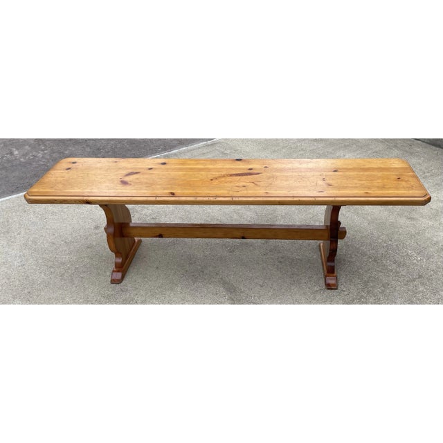 French Country French Country Brutalist Trestle Bench For Sale - Image 3 of 10