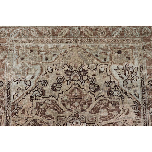 Persian Heriz Rug With Large Central Medallion and Faded Earth-Tone Palette 3'10 X 4'6 For Sale - Image 4 of 11