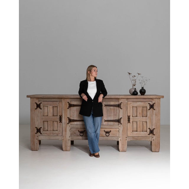 Brutalist 1970s French Brutalist Oak Buffet With Iron Hardware For Sale - Image 3 of 18