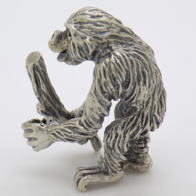 1970s Vintage Italian Handmade Silver Chimpanzee Figurine, Italy, 1970s For Sale - Image 5 of 11