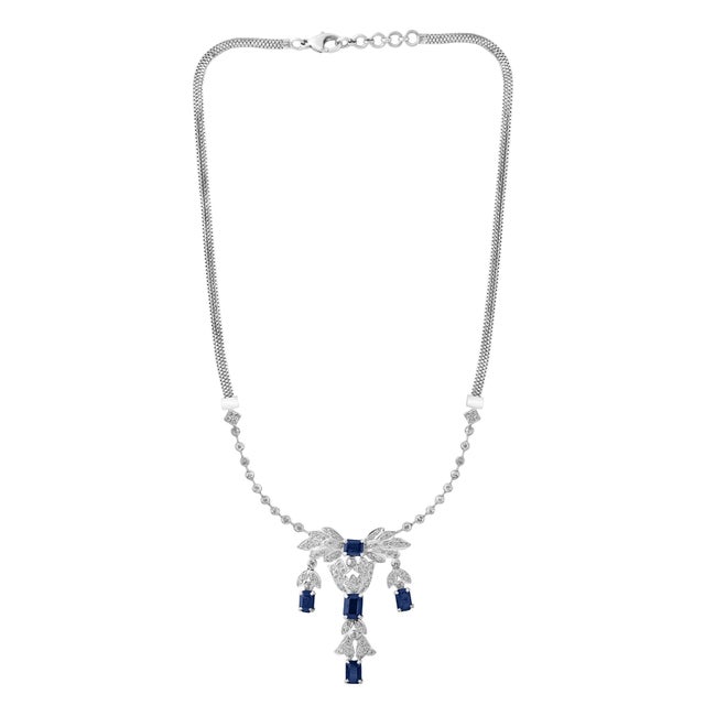 Agi Natural Blue Sapphire & Diamond Necklace 18 Karat White Gold, Suite, Estate For Sale In New York - Image 6 of 8