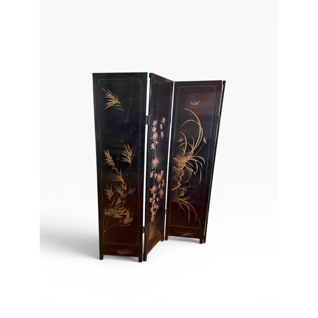 Vintage Mid-Century Chinese Four-Panel Lacquered Coromandel Screen For Sale - Image 9 of 11