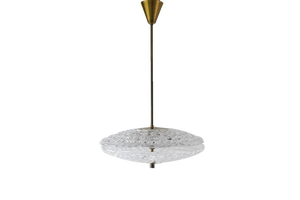 Orrefors Crystal and Brass Pendant by Fagerlund for Lyfa, 1960s