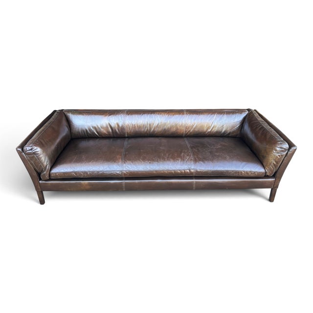 Wood Restoration Hardware Sorensen Sofa in Tobacco Brown Leather With Natural Patina For Sale - Image 7 of 16