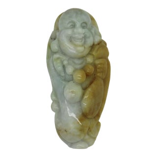 Jade Pendant Green Honey Brown Happy Buddha, Laughing Buddha Figure For Sale