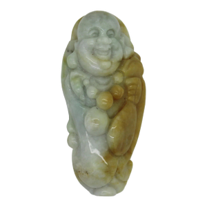 Jade Pendant Green Honey Brown Happy Buddha, Laughing Buddha Figure