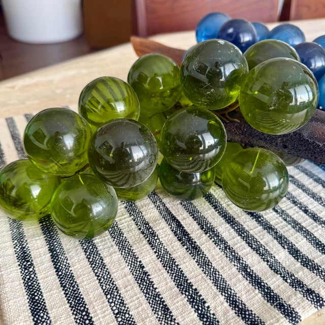 Large 13.5” Mid Century Vintage Avocado Green Lucite Grape Cluster On Driftwood GORGEOUS cluster! Lovely green. Very...