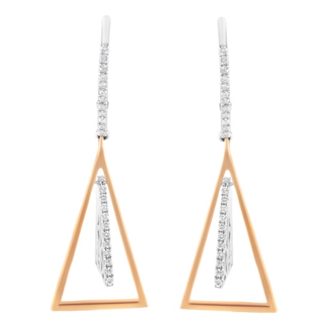 14K Rose and White Gold 3/8 Cttw Diamond Windchime Drop and Dangle Earring For Sale