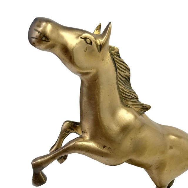 Rustic 1970s Brass Rearing Horse For Sale - Image 3 of 8