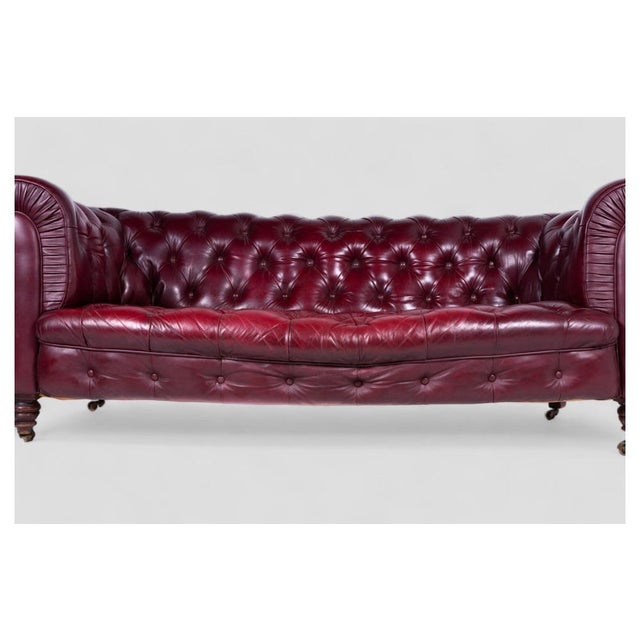 Victorian Chesterfield Sofa in Original Bordeaux Leather, 1800s For Sale - Image 5 of 7
