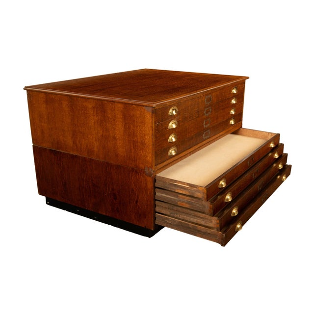 Wood Antique Oak 8 Drawer Filing Print Architect's Blueprint Cabinet Flat File 1900 For Sale - Image 7 of 14