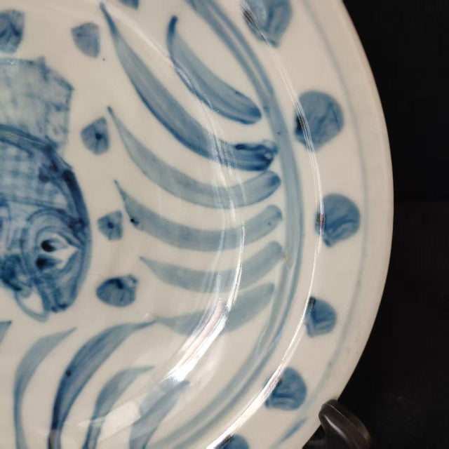 White Chinese Ceramic Plate,Blue and White Porcelain Plate Hand Painted Fish Pattern For Sale - Image 8 of 11