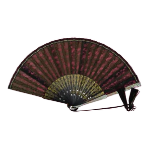 19th Century Fan with Black Lace Wooden Strands and a Pearly