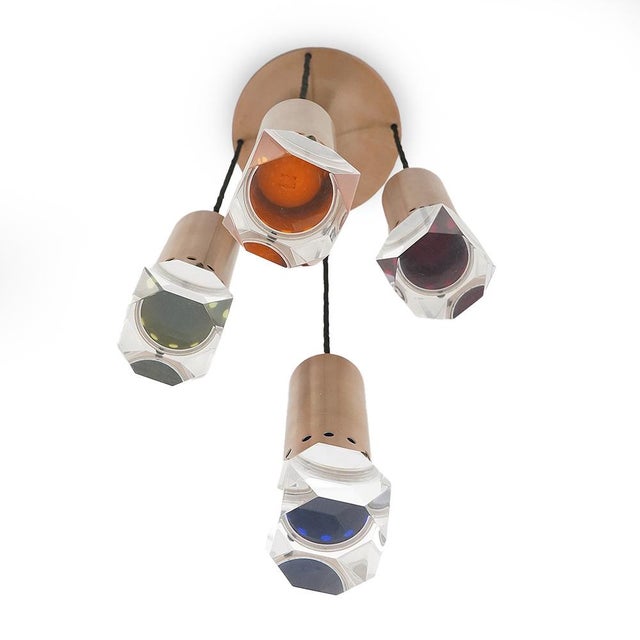 Mid-Century Modern 4-Pendant Chandelier with Perspex Diffusers by Gaetano Missaglia, 1960s For Sale - Image 3 of 14